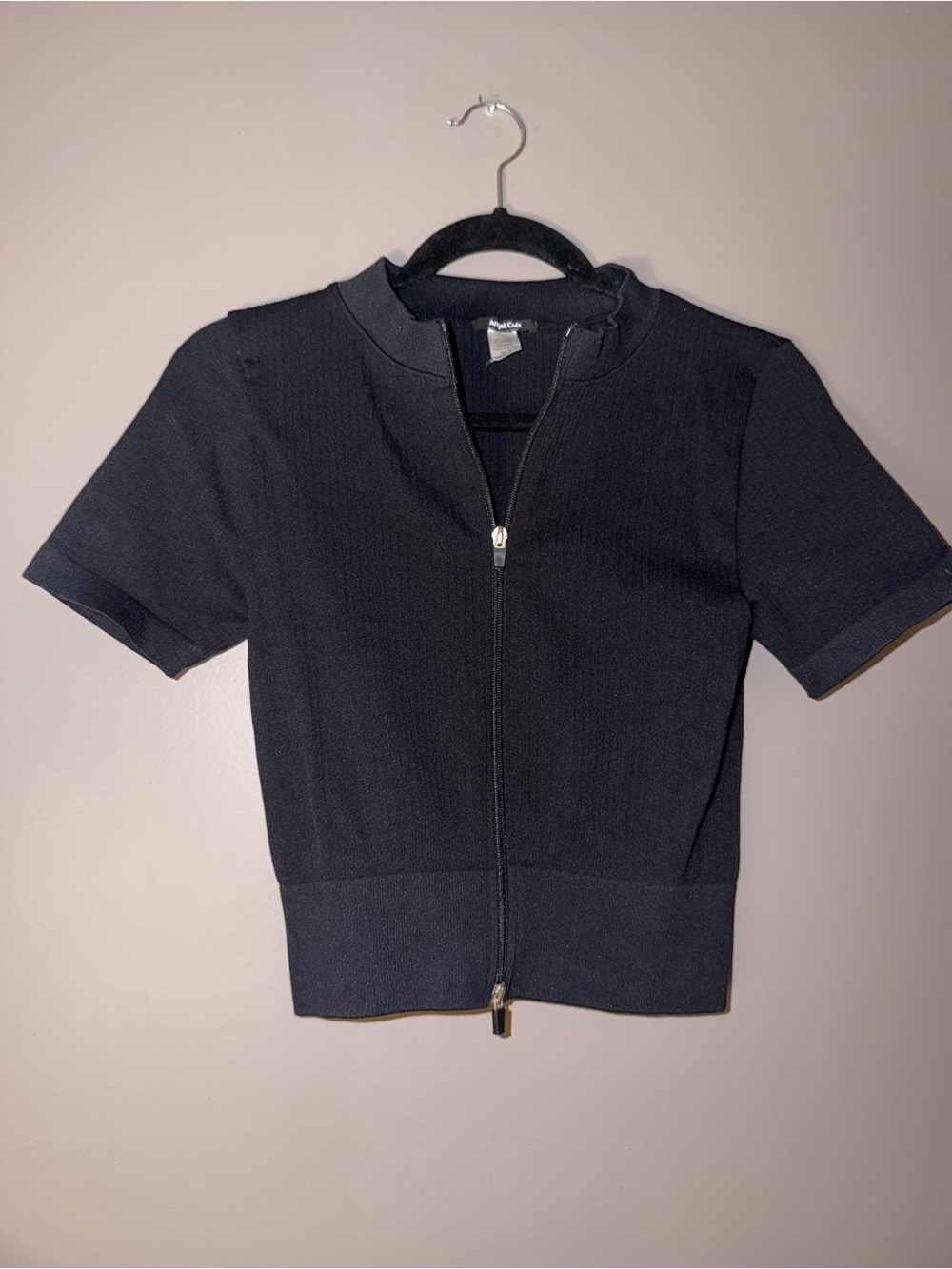 Two way zip Knit jacket short sleeve - Black size M